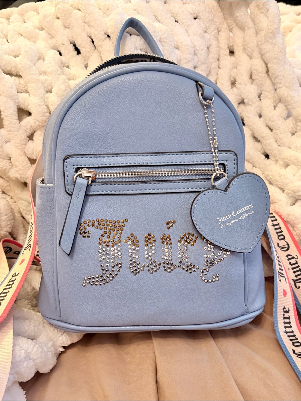 Juicy Couture Blue Rhinestone “Juicy” Mini Backpack Y2K Style